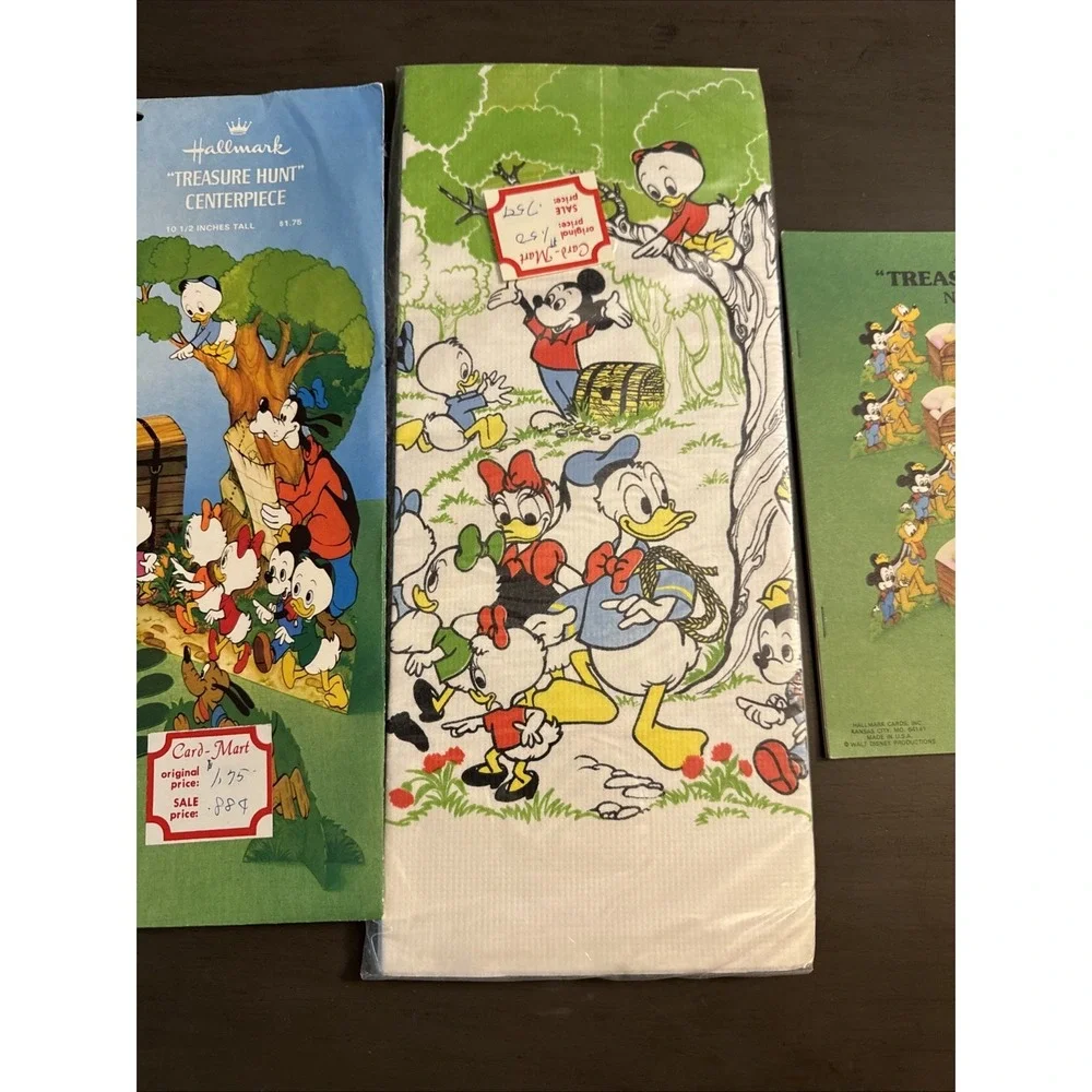 Vintage Disney TREASURE HUNT  Party Hallmark  Centerpiece Table Cloth Nut Cups